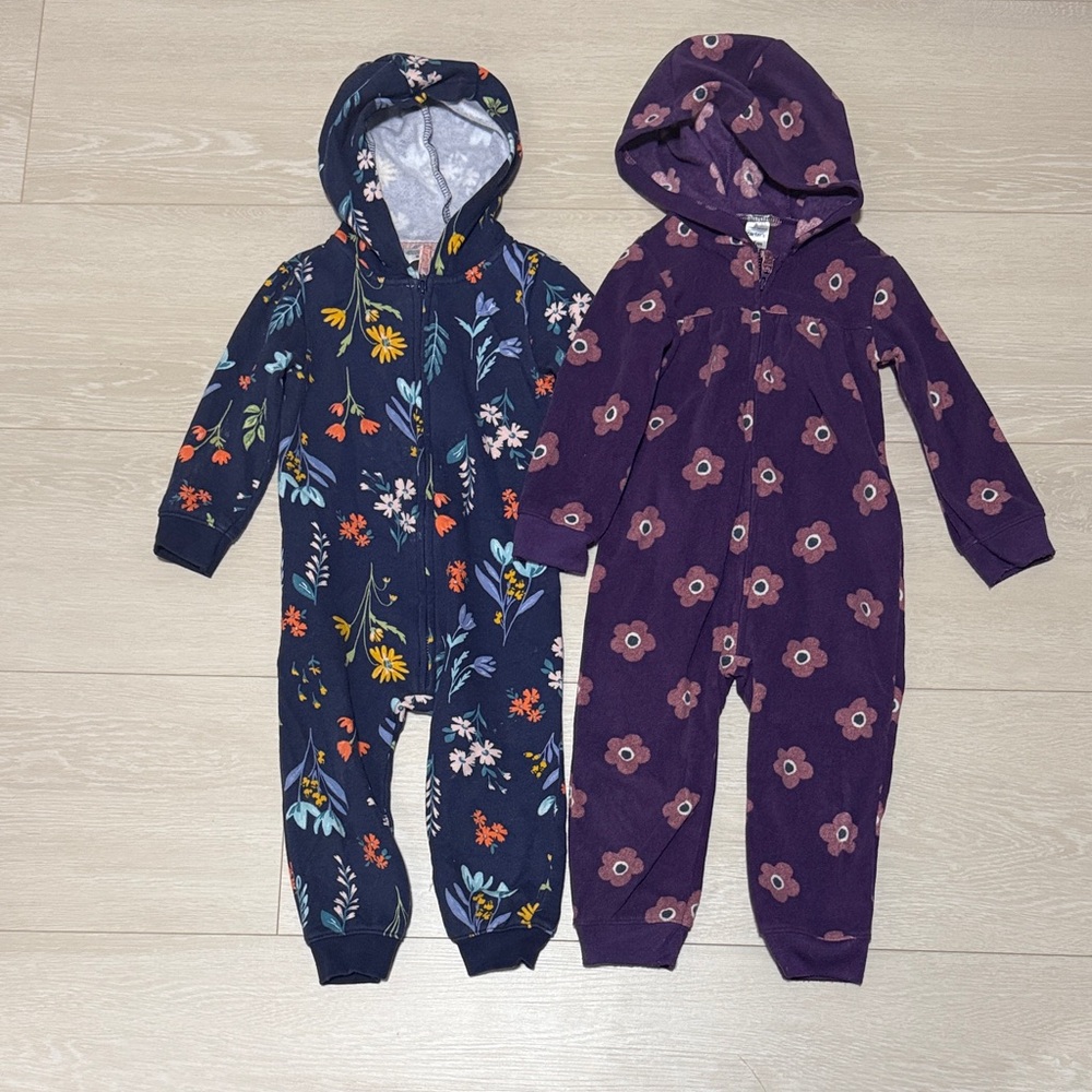 3/$10 Carter's Floral Navy and Purple Footies
